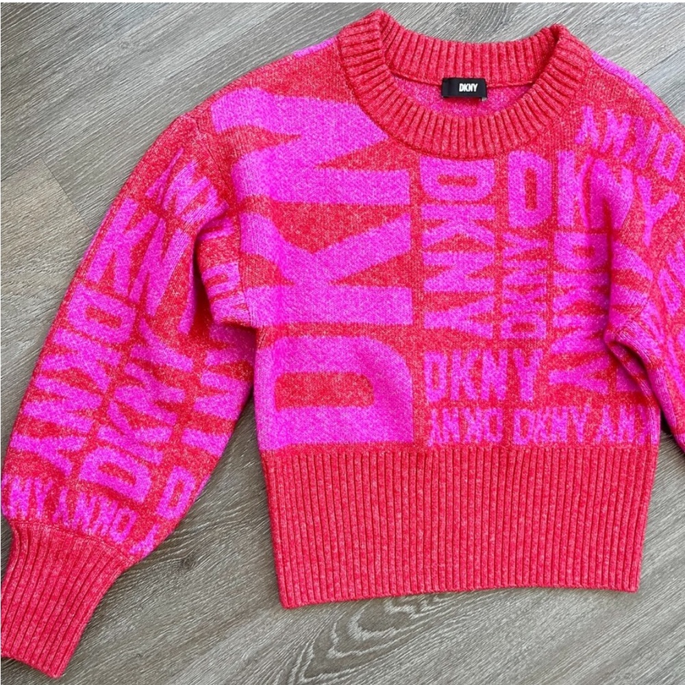 DKNY Pink All Over Crewneck Sweater